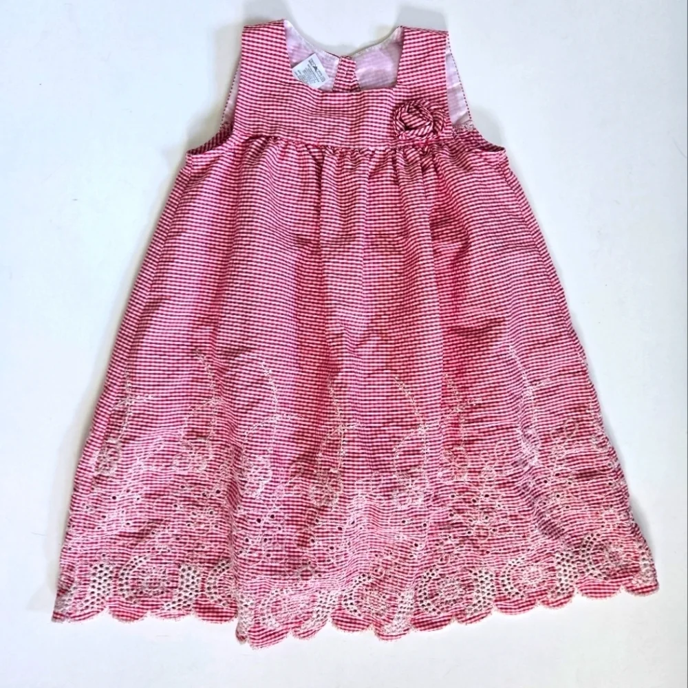 Bonnie Jean red gingham floral embroidered eyelet dress size girls 6x